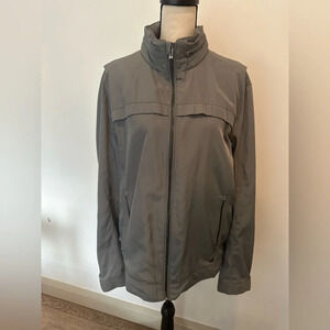 Calvin Klein Mens Outdoor Jacket Hood Full Zip Gray Smooth  Fabric SZ L Vintage